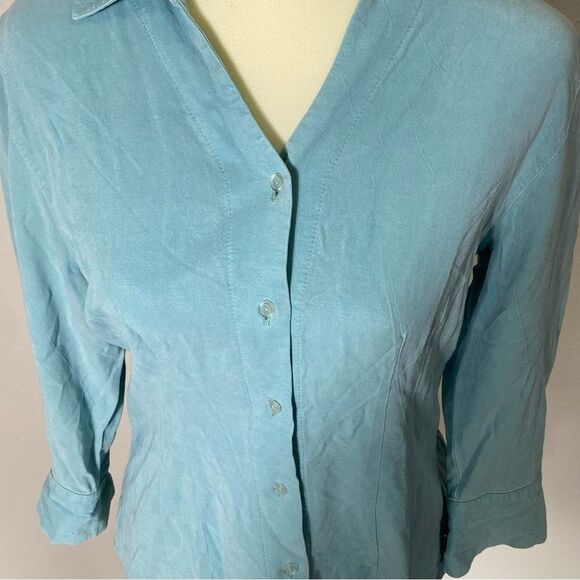 TIANELLO TENCEL™ "Suzy"  Button Front Pastel Teal Blouse Women's Size XS - Picture 10 of 16